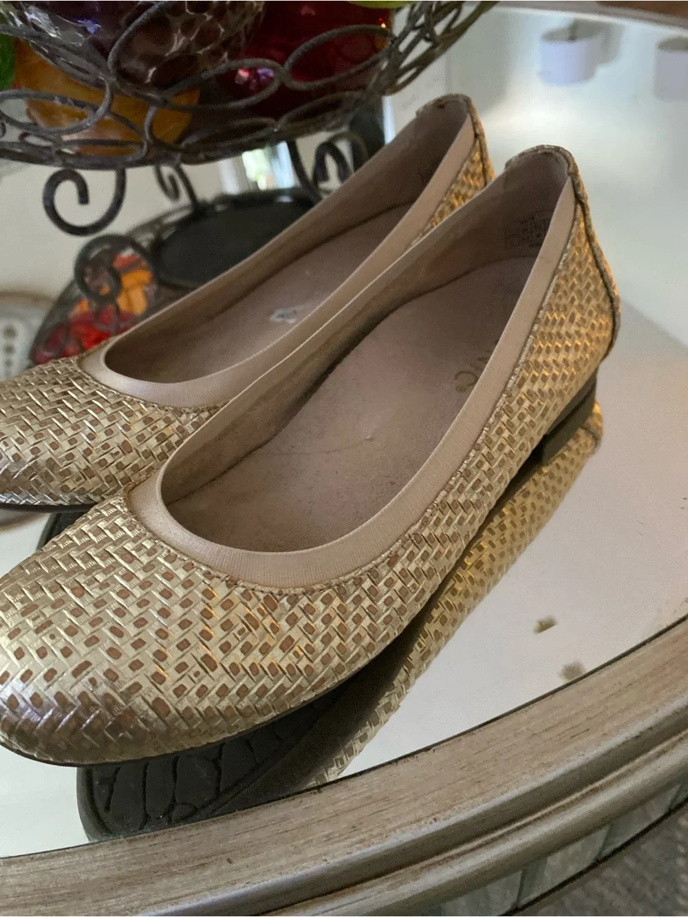 Vionic Metallic Gold Woven Ballet Flats - Women. 6.5